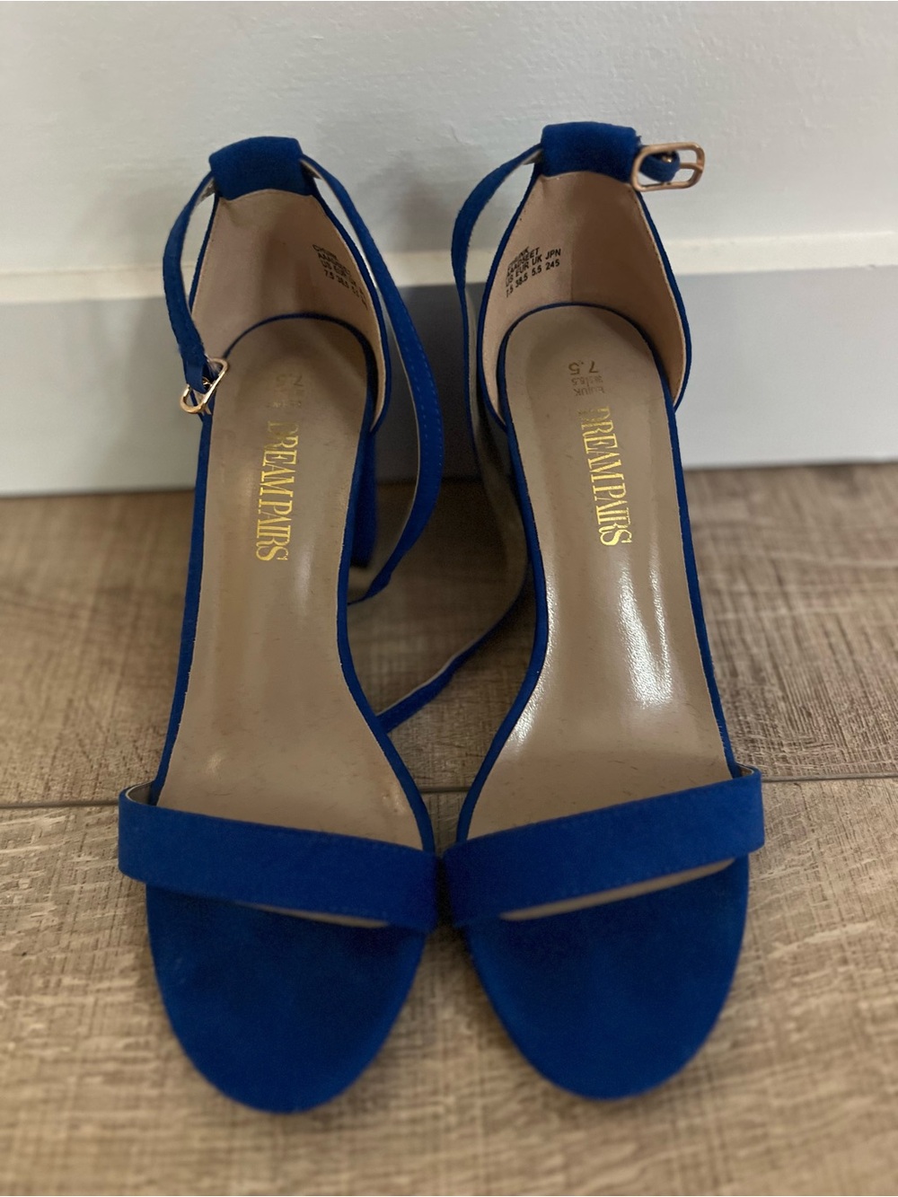 Dream Pairs Blue Suede Ankle Strap Heels